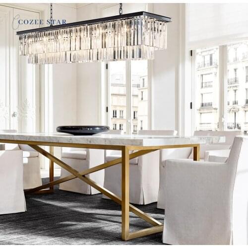 Modern LED Chandeliers Lighting Crystal Creative Rectangle Pendant Hanging Lamps Lustre Bedroom Living Room Lights Fixture
