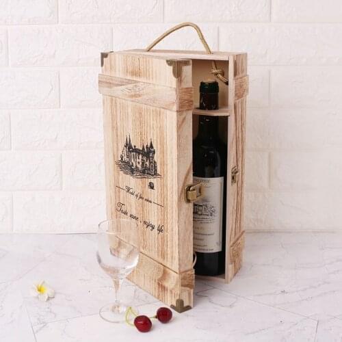 2020 Vintage Wood 2 Red Wine Bottle Box Carrier Crate Case Storage Carrying Display Holder Birthday Party Christmas Gift