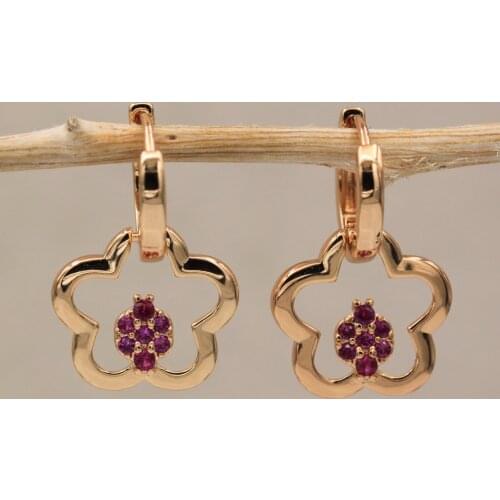 Dangle Drop Earrings Red Flower Cubic Zirconia Copper Earring For Women Fashion Jewelry Accessories Wedding Anniversary Gif