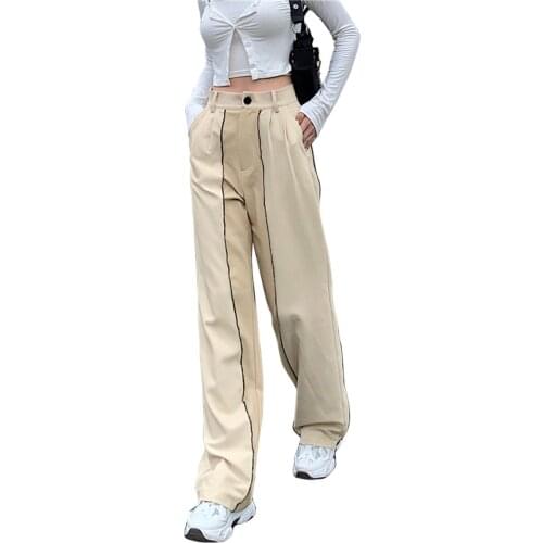 Womens Straight Pants, High-Waist Trousers, Striped Party Dance Club Loose Wide-Leg Fall Bottoms