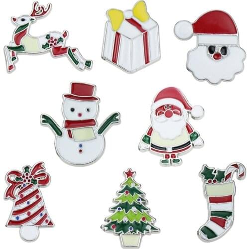 Women Christmas Brooches Pins Santa Hat Gloves Socks Donuts Enamel Badge Brooch Jewelry Gift