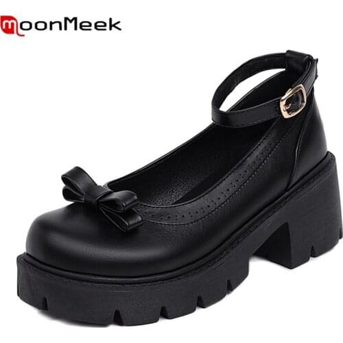 MoonMeek Plus Size 34-43 Women Shoes Lolita Style Square High Heels Women Pumps Round Toe Fashion Ladies Street Shoes