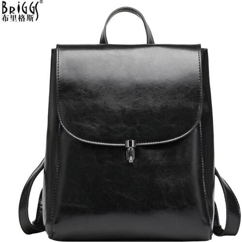BRIGGS Fashion 100% Genuine Leather Large Women Backpack High Quality Ladies Daily Casual Travel Bag Knapsack Schoolbag Book
