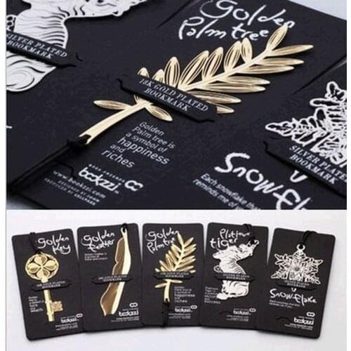 Golden Key Feather Tree Silver Plated Bookmark With Leather Strap Metal Bookmarks For Books Paper Clips Stationery Gift
