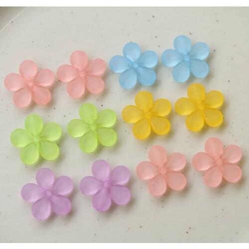 100pcs/lot 21mm color print Matte cartoon flowers shape resin Straight hole beads diy jewelry earring/bracelet accessory