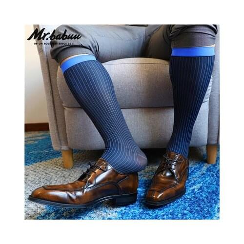 2Pair/lot Mens silk stockings with straps and straight tube middle tube color stripe mens business formal high-stretch nylon