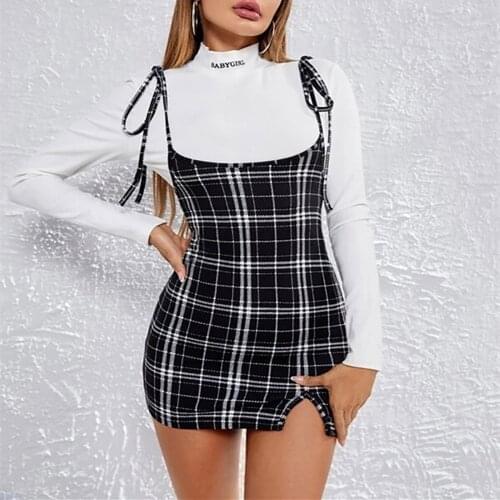 40# Sleeveless Plaid Print Dresses Womens Vintage Sexy Suspender Split Buttock Versatile Mini Dress Vestidos Longos De Verao