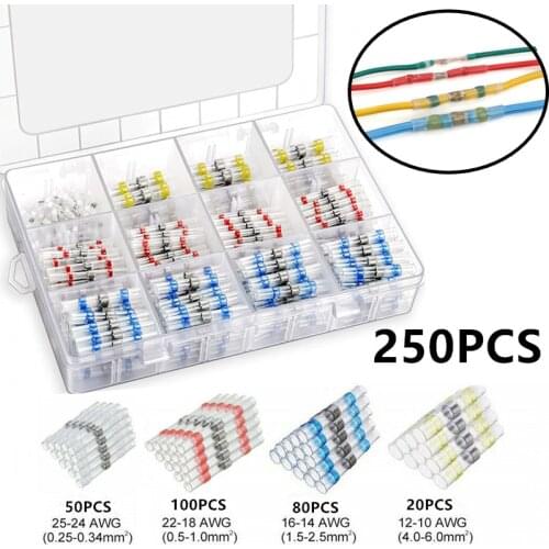 50/100/250PCS Practical Wire Splice Terminal Electrical Waterproof Seal Heat Shrink Butt Terminals Solder Sleeve Wire Connectors