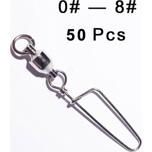 50pcs Fishing Swivels Fishing Hook Snap Rolling Curved Swivel Stainless Steel Connector Ball Bearing Type Pin Size 0-8#C0