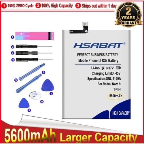 Top Brand 100% New 5600mAh BN54 Battery for Xiaomi Redmi Note 9 Note9 Batteries + free tools