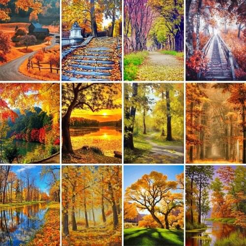 Full Square 5D Diamond Painting Maple Grove Landscape Autumn Cross Stitch Kit Home Decor Gift Mosaic Photo Rhinestone Embroidery