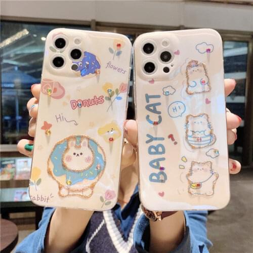 Blu-ray Cute Cartoon Cat Rabbit Case For Vivo Y17 Y3 Y15 Y12 U10 U3X Y11 Y3S Y20 Y20i Y20S Y50 Y51 V20 Pro S7 V20SE Soft Cover