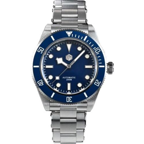 San Martin Men Diver Watch Mens Automatic Watches Water Ghost Sapphire 200M Waterproof Luminous Ceramic Bezel NH35 Rivet Strap