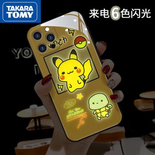 TAKARA TOMY Pokemon Pikachu Illuminated Phone Case for IPhone 6S/7/8P/X/XR/XS/XSMAX/11/12Pro/12min Phone Couple Case Cover