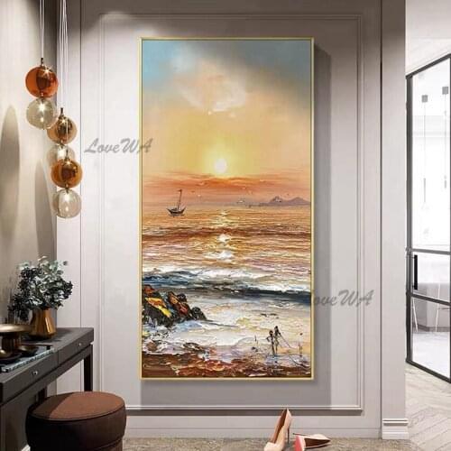 Pure Hand-painted Sea Scenery Art Canvas Oil Painting Wall Fine Art Modern Home Living Room Decoration Panel Paintings Artwork