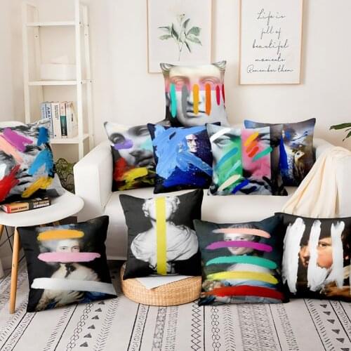 Classical Figure Sculpture Printed Pillowcase Abstract Oil Paint Cushion Decorative Pillow Home Decor Sofa Throw Pillow 45*45cm