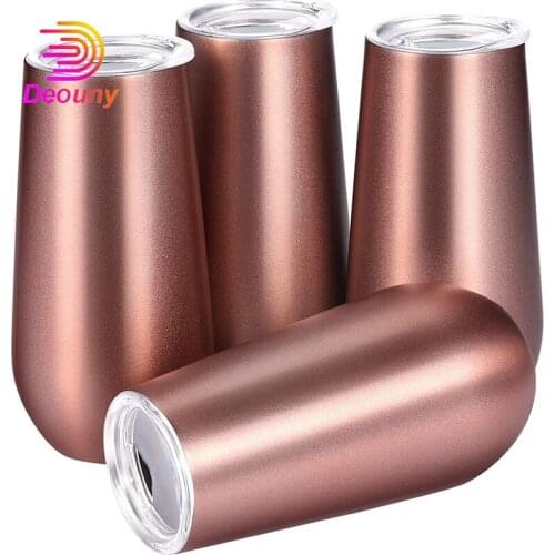DEOUNY 2PCS Double-Insulated Wine Tumbler Champagne Flutes 6OZ Reusable Cocktail Cups Unbreakable Toasting Glasses With Lids