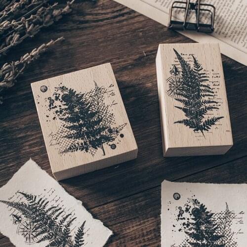 Retro Wooden Stamp Grass Tree Leaf Sketch Solid Wood Seals Letters Diary Hand Account Invitation Card Decor Gift Seal Clear Chop