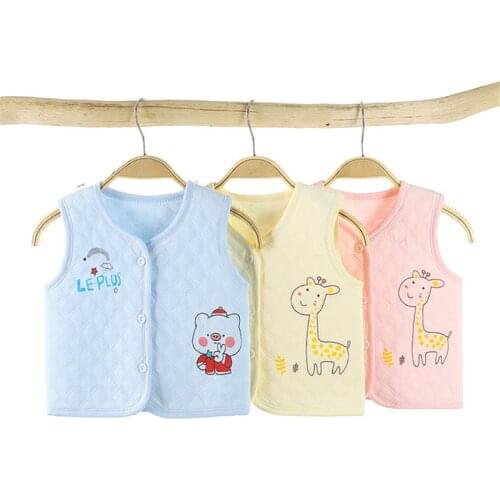 2021 Cartoon Printed Childrens Cotton Vest Autumn Winter Baby Boys Girls Warm Outerwear Waistcoat Toddler Kids Outerwear Coats