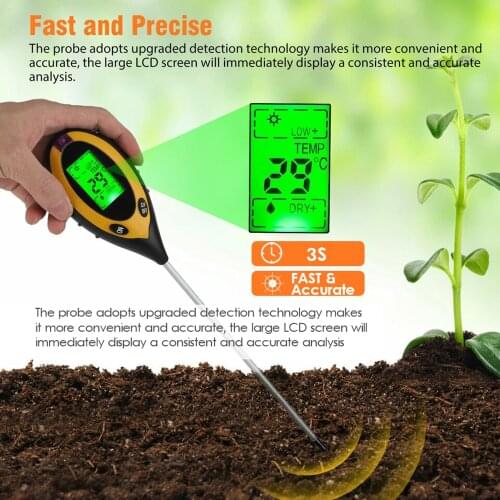 Ship From RU 4-in-1 Soil Test PH Moisture Meter Light Temperature Tester Garden Plant Flowers Soil Monitor Tool Multi-Functional
