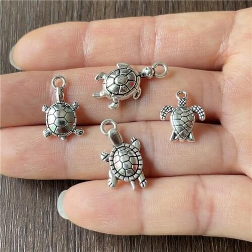 JunKang 25pcs Alloy Tibetan Silver Marine Life Turtle Pendant DIY Bracelet Rosary Necklace Crafts Connector Jewelry Accessories