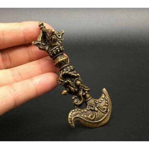 Chinese pure brass dragon head drop the magic to ward off bad luck small statue