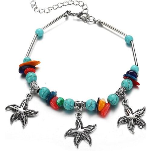 Fashion Shell Anklet Stone Beads Ladies Starfish Anklets Handmade Sandals Statement Ankle Bracelet On The Leg Boho Beach Jewelry