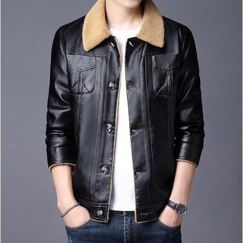 2020 winter mens leather lapel plus velvet casual jacket jacket handsome bomber jacket Korean style slim and handsome warm top