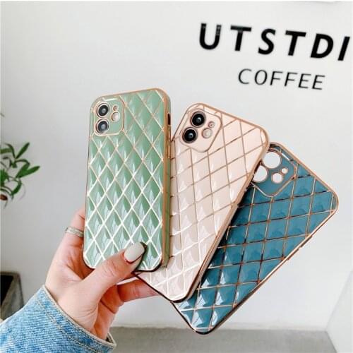 Fashion Classic Electroplate Rhombus Lambskin Soft Phone Case For iPhone 12 11 Pro Max MINI X XR XS 7 8 Plus SE 2020 Back Cover