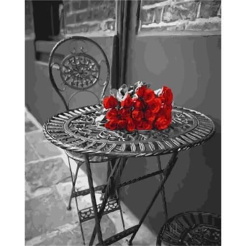 PAINTBOY Red Rose Wall Art Framed Pictures Painting By Numbers Handwork Canvas Oil Painting Home Decor For Living Room