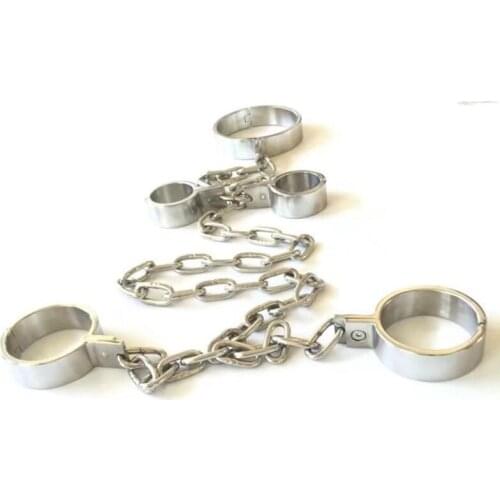 Stainless Steel Metal Bondage Neck Collar Hand Ankle Cuffs Slave BDSM Tools Handcuffs Leg Irons Restraints Sex Toys For Couples