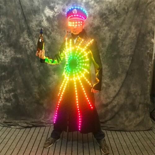 P75 Party wears led props dj colorful led costumes luminous hat bar catwalk performance dress outfits singer glowing clothing dj