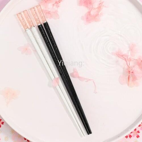 10pc Japanese Style Cherry Blossom Light Luxury Kitchen Supplies Chopsticks Alloy Chopsticks Household Tableware Pink Chopsticks