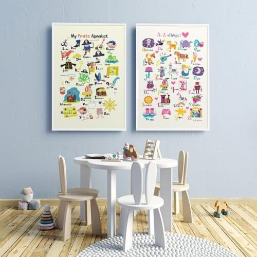 Pirate Alphabet ABC Educational Poster Canvas Painting Cartoon Cute Picture Nursery Wall Art Print Nordic Kids Baby Room Decor