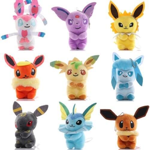 9pcs/lot 11cm Pokemon Eevee Sylveon Vaporeon Espeon Umbreon Glaceon Jolteon Plush Pendant Soft Stuffed Toys Doll for Kids Gifts