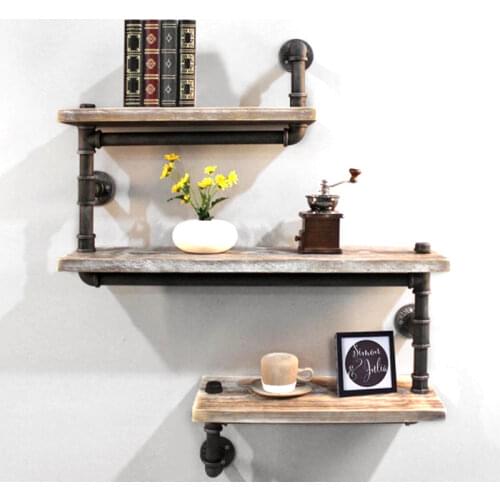 Industrial Style Shelf Wooden Board Included Metal Pipe Bookshelf Plant Photo Display Shelf for Living Room Sundries Rack