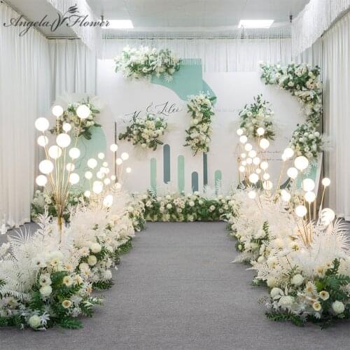Custom White Wedding Floral Arrangement Stage Background Arch Decor Road Leading Flower Row Party Event Display Window Show