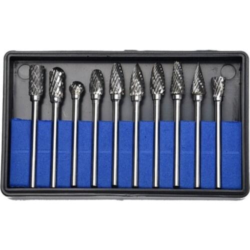 E7CB Professional10 pieces Double Cut Solid Carbide Rotary Tool Durable Steel Deburring Tool Used for Wood and Metal Carving