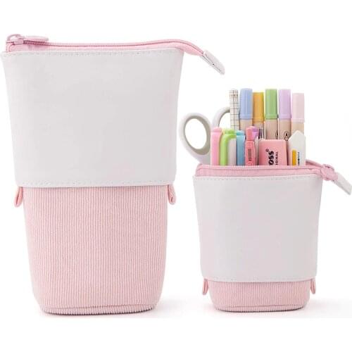 Kawaii Pencil Case Standing Stationery BagTelescopic Pen Pouch Holder School College Office Organizer for Girls Women Adults