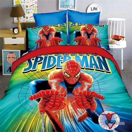 Marvel Green Spider Man Printed Bedding Set Children The Avengers Iron Man Cartoon Duvet Cover Sheet Pillowcase Twin Full Size