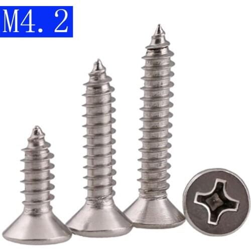 M4.2 304 Stainless Steel Flat Head Phillips Self Tapping Screws Wood Screws GB 846 DIN 7982