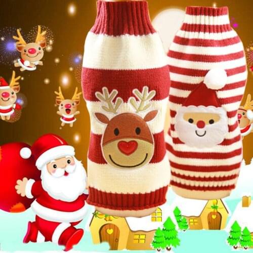 Santa Claus Elk Dog Christmas Sweaters For Small Dog Winter French Bulldog Sweater Chihuahua Dachshund Jumpers Dog Clothes