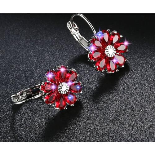 HUAMI Small FLower Drop Earrings Fashion Jewelry for Women Metal Sliver Color 6 Crystal Zircon Exquisite Gift March Earrings