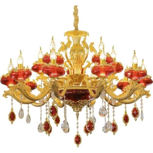 Modern European K9 Crystal Zinc Alloy Golden Red Chandeliers 6/8/10 Lights Dinning Room Crystal Living Room Home Hanging Lamp