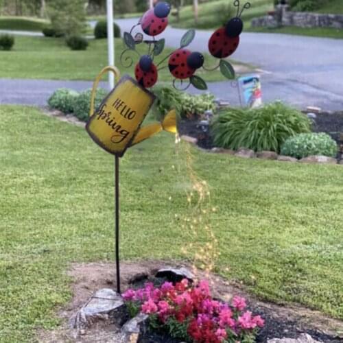 Led Watering Can Fairy Lamp Garden Decoration Lighting Butterfly Ladybug Two Styles Battery Powered For Yard Garden Decoration