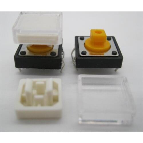 25pcs B3F Tactile Push Button Switch+white color hat 25pcs+transparent cap 25pcs Momentary Tact Touch Micro switch 12x12x7.3mm