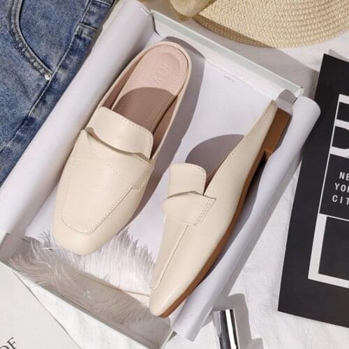 Womens Slippers Outdoor Women Flats Flat Muller Female Ladies Slippers Womens Fashion 2021 New Leather Shoes for Women