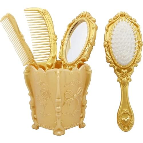Vintage hand Mirror Comb Set-Dolovemk Girls Cosmetic Classical Wide Tooth Comb,Vintage handheld mirror with Embossed Flower