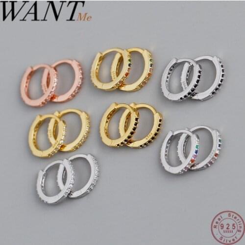 WANTME Genuine 925 Sterling Silver Round Black Color Zircon 9MM Stud Earrings for Fashion Women Minimalist Party Jewelry Gift