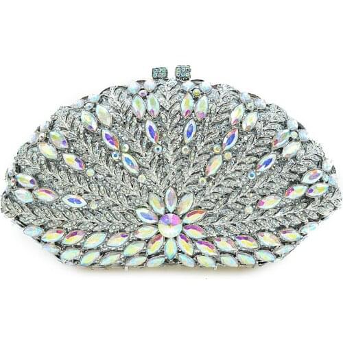 Women silver Evening Clutch Bags Brand Hollow Out Diamond Crystal Bridal Wedding Handbags Metal Clutches Shoulder Purse wallet